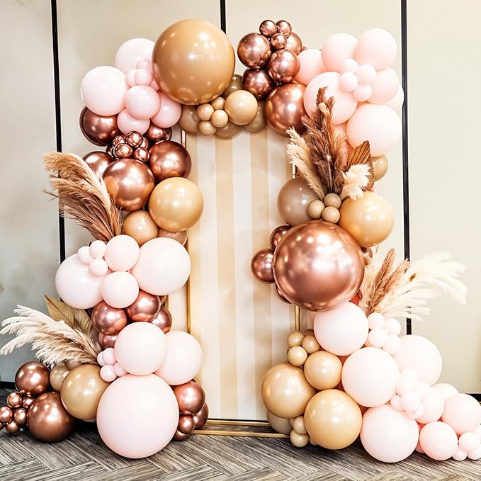Boho Balloon Arch Kit,Retro Dusty Pink Apricot Brown Rose Gold Pastel Balloons for Girl Baby Shower Decorations Bridal Boho Wedding Engagement Anniversary Pink Birthday Party Decorations