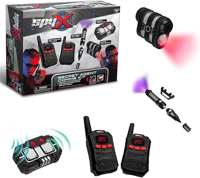 SpyX / Secret Agent Comms Kit - Includes Spy Toy Walkie-Talkie Pair / Micro Spy Scope / Invisible Ink Pen / Secret Voice Disguiser. 4 Communication & Surveillance Tools for Spy Kids