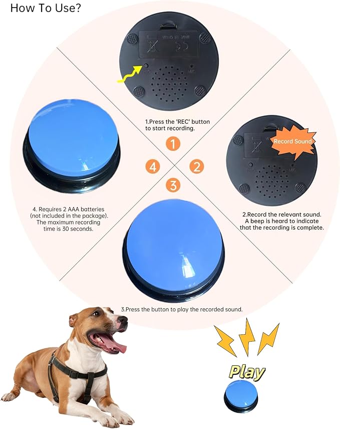 Dog Talk Buttons Voice Recording Button for Communication and Pet Training 30-Second Record & Playback Talking Button for Study, Office, Family, and Kids (Blue, one)
