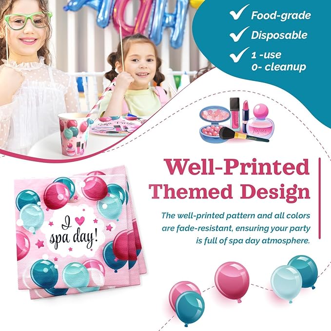 Spa Birthday Party Decorations, 120Pcs Spa Day Party Supplies Disposable and Relaxing Tableware Includes Plates, Napkins, Cups and Straws | Serves 24