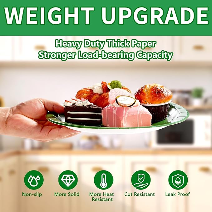 50Pcs St Patrick's Paper Plates 10" Heavy Duty Disposable Green Paper Platters Solid Color Dessert Plates for St Patricks Day Spring Holiday Festival Birthday Picnic BBQ Party Decorations