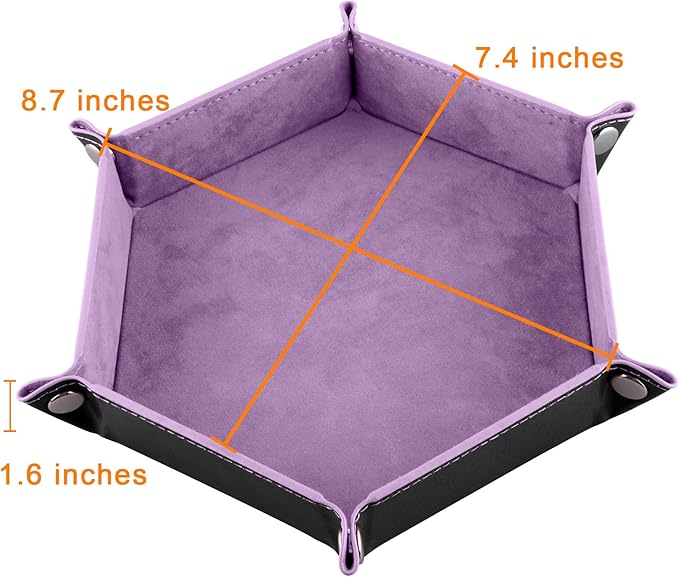 SIQUK 2 Pieces Dice Tray PU Leather Dice Trays Portable Folding Hexagon Dice Roller Tray for Dice Games Like RPG, DND and Other Table Games (Lilac, Black)