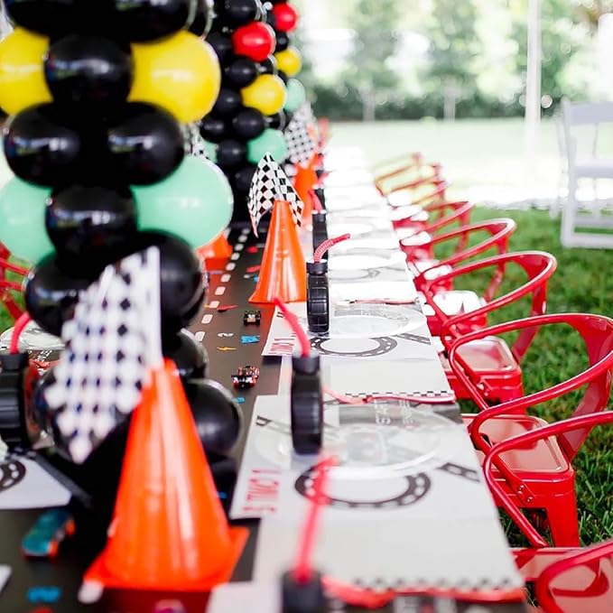 Traffic Cones with Racing Checkered Flags-6 Traffic Cones With Hole on Top, 12 Checkered Flags, Race Car Birthday Party Supplies, Table Centerpiece Decorations, Kids Gift (18PCS)