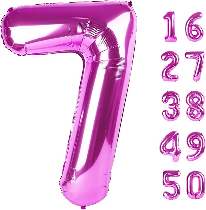 40 Inch Rose Purple Large Balloon Number 7 Balloon,Jumbo Mylar Foil Helium Balloon for 7 17 27 37 47 57 Birthday Digital Balloons for Birthday Party,Wedding Anniversary Party Decorations