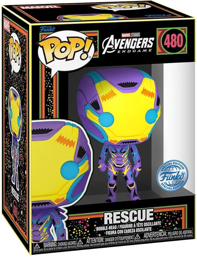 Funko Pop! & Tee: Marvel Blacklight - Rescue - Extra Large - (XL) - T-Shirt - Clothes with Collectable Vinyl Figure - Gift Idea - Toys and Short Sleeve Top for Adults Unisex Men and Women