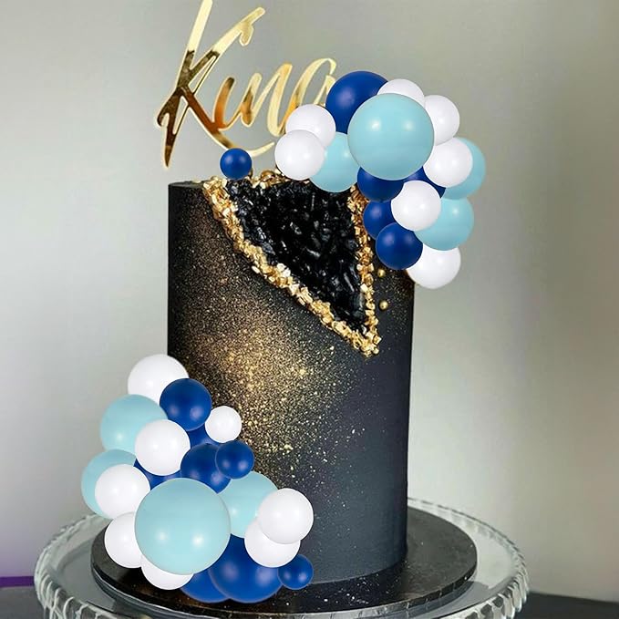 Gyufise 30Pcs Ball Cake Picks Colorful Ball Shaped Cake Topper Mini Balloons Pearl Balls Cupcake Picks Ball Cake Insert Topper for Birthday Party Wedding Decoration Supplies Blue White Dark Blue