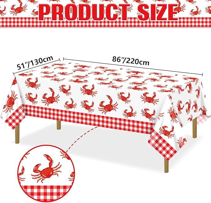 4 Pcs Crab Tablecloths, Plastic Seafood Decorations Crab Tablecloths for Seafood Boil Party Supplies Crayfish Boil Theme Party, 51 x 86 inch