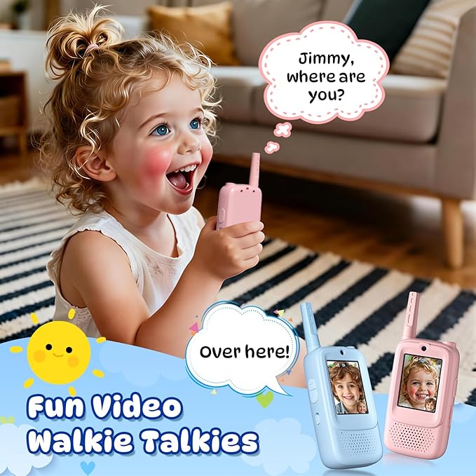 Video Walkie Talkies for Kids, 2 Pack Rechargeable Handheld Intercom Toddler Toys with Voice Changer, Fun Xmas/Birthday Gifts for in/Outdoor Family Play Camping Hiking Games for Boys Girls Ages 3-12