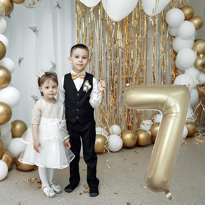 40 Inch Balloon Number 7 Metallic Gold, Large Mylar Foil Light Gold Number Seven Balloons for Girls Women, Champagne Gold Globos de Numero 7 Helium Balloons for Boys Men 7th Birthday Party Decorations
