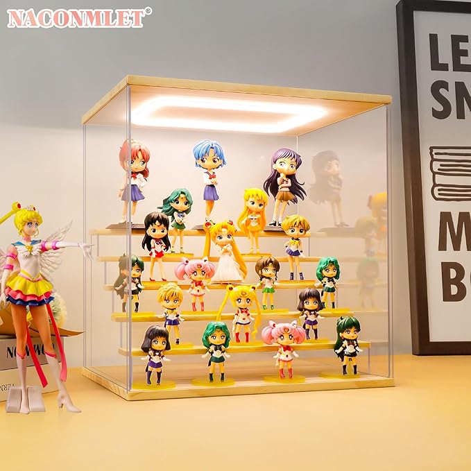 Clear Acrylic Display Case for Figure with Led Light,6 Tier Display Stand Funko Pop Display Box,Dustproof Protection Display case for Collectibles(Small 6 Tier-W*D*H-15.7"x12.6"x16.5"inches)