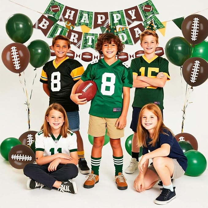 Football Birthday Party Decorations Includes Plates, Napkins, Cups, Banner, Balloons, Touchdown Tablecloth for Football Birthday & Tailgate Party Decorations, Serves 24