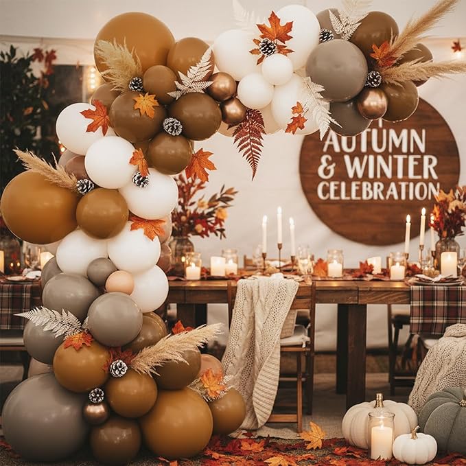 RUBFAC Brown Balloons 129pcs Different Sizes Pack of 18 12 10 5 Inch, Latex Boho Neutral Coffee Tan Balloon Garland Arch Kit for Safari Baby Shower Decorations Jungle Fall Bear Themed Birthday Party
