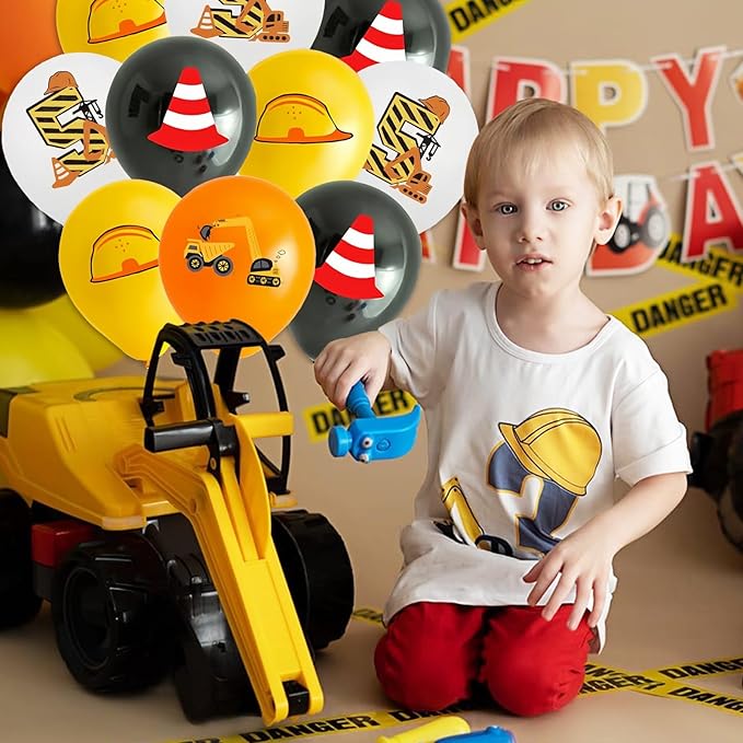 Yellow Black White 5th Birthday Balloons for Boys Girls 5th Birthday Party Decorations, 12inch 12pcs Construction Happy 5th Birthday Balloons Party Balloons for Boys Girls Construction Theme Party