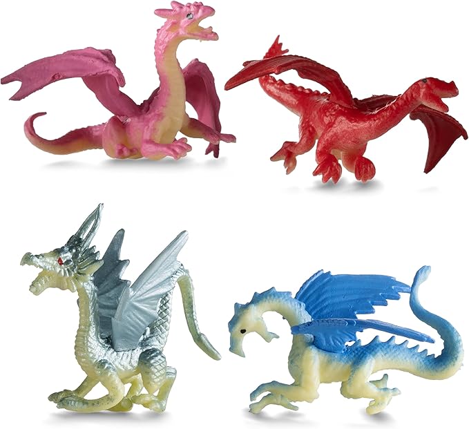 Bedwina Mini Dragon Toy Figures - (Pack of 36) 2 Inch Plastic Rubbery Dragon Figurines in Assorted Colors and Styles - Kids Toys for Birthday Party Favors, Decorations, Cupcake Toppers and Piñatas