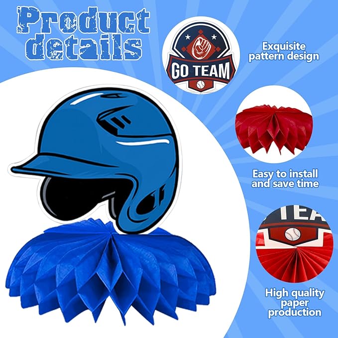 Baseball Party Decorations, 10Pcs Baseball Themed Honeycomb Centerpiece Baseball Decorations for Tables Baseball Birthday Party Supplies Sports Party Favors