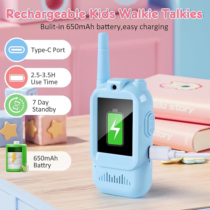 Video Walkie Talkies for Kids with Camera, Long Range Rechargeable Walkie Talkies 2-Pack,Two Way Radios Fun Indoor Outdoor Toys for Camping, Hiking, Family Games for Boys & Girls