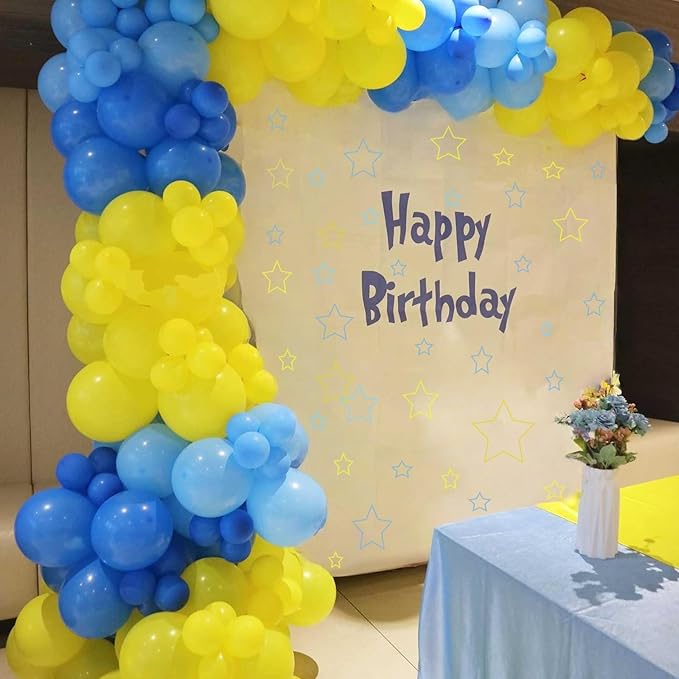 Yellow Blue Balloons, 12Inch Dark Light Blue Yellow and White Latex Balloons with Confetti Helium Balloon for Kids Cartoon Birthday Baby Shower Graduation Ocean Sky Theme Party Decorations