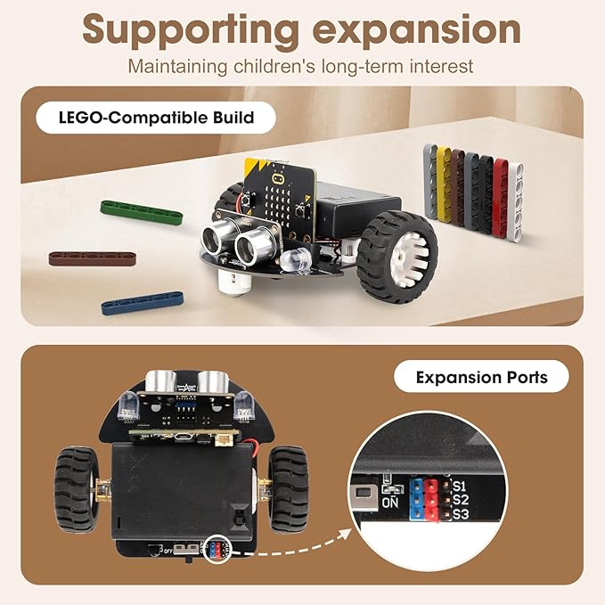 Robotics for Kids Ages 8–12 12-16,ACEBOTT Smart Robot Car Kit Compatible with BBC Micro:bit V2,STEM Toys Coding Robot Kit Compatible with LEGO,Gift for Kids and Teens(Not Included Wireless Controller)