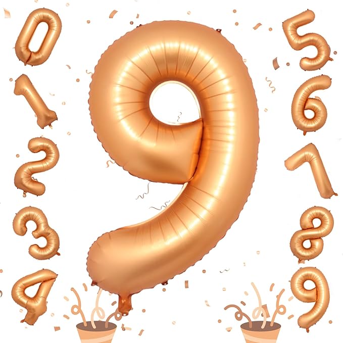 40 Inch Number 9 Balloons for Boys, Orange Big 9th Birthday Number Balloons Decor, Helium Self Inflating Foil 9 Balloons for Girls Birthday Anniversary Celebration Wedding Party Decorations Supplies