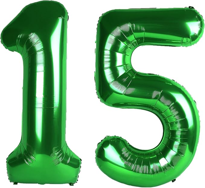 40 Inch Green Number 15 Digital Balloon,Jumbo Mylar Foil Helium Balloon for 15 Balloons for Birthday Party,Wedding Anniversary Party Decorations