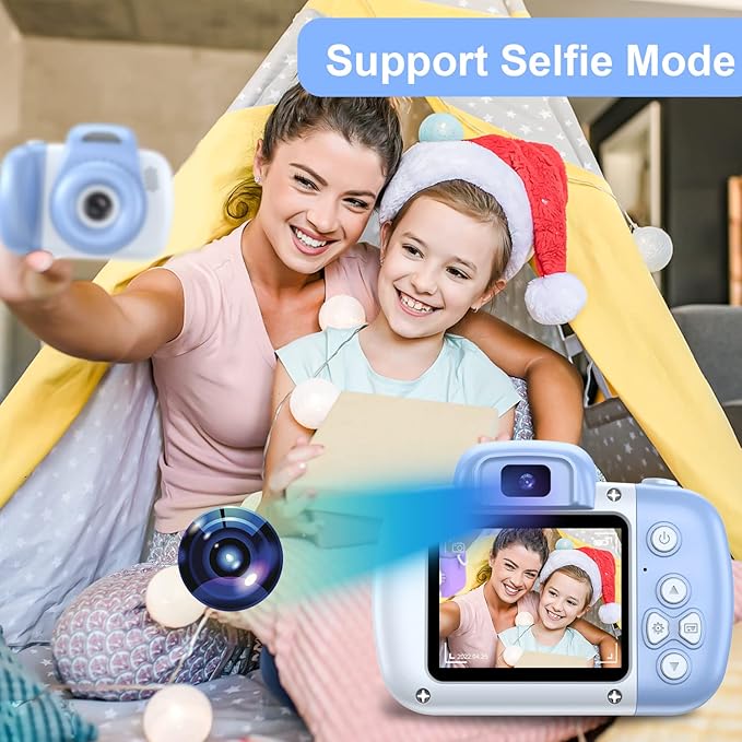 Goopow Mini Kids Camera Toys for 3 4 5 6 7 8 Year Old Girls Boys, Toddler Children Digital Video Camcorder Camera, Best Chritmas Birthday Festival Gift for Kids - 32G SD Card Included NK-Lightblue