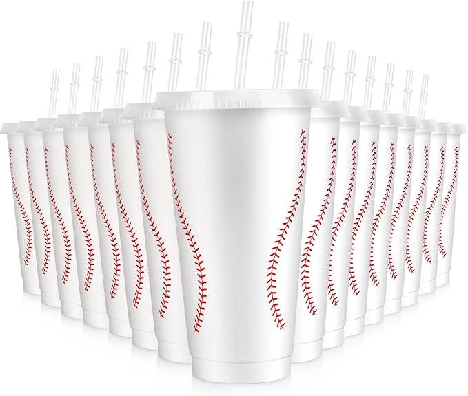 Hxezoc 16 Pieces Plastic Baseball Cups Reusable Cute Party Cups 24 oz Sports Party Gifts for Baseball Game Sport Birthday Party Decoration Supplies