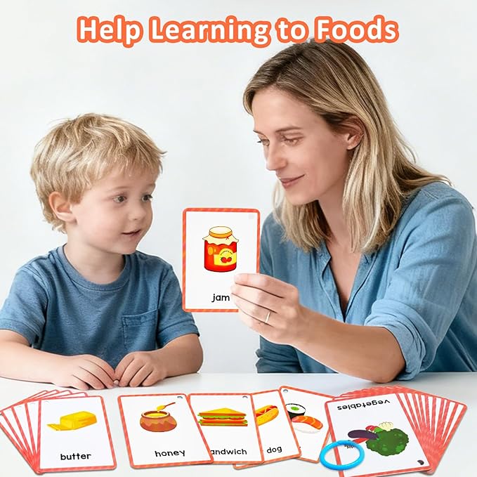 Learning Flashcards Foods, 38 Different Foods Educational Cards, Social Learning Card for Kids