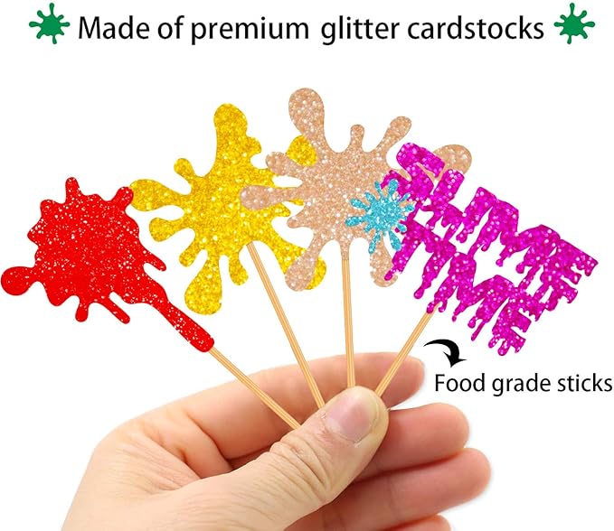 36 Pieces Glitter Slime Cupcake Toppers Colorful Painted Slime Cupcake Decorations for Slime Themed Birthday Party Art Themed Party Supplies