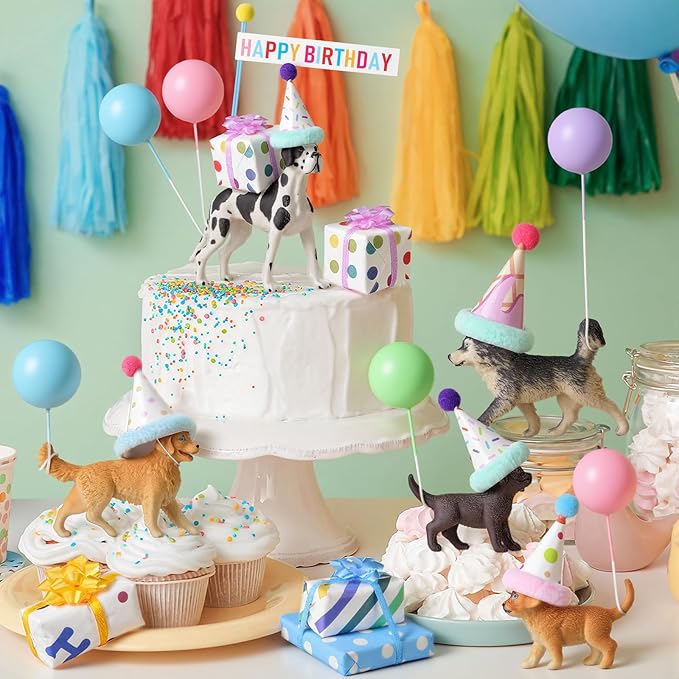 Weysat 37 Pcs Dog Birthday Party Decorations, Puppy Cake Cupcake Toppers with Mini Hats Miniature Flags Gift Boxes Balls Figure Models for Dog Puppy Themed Party Supplies for Adults