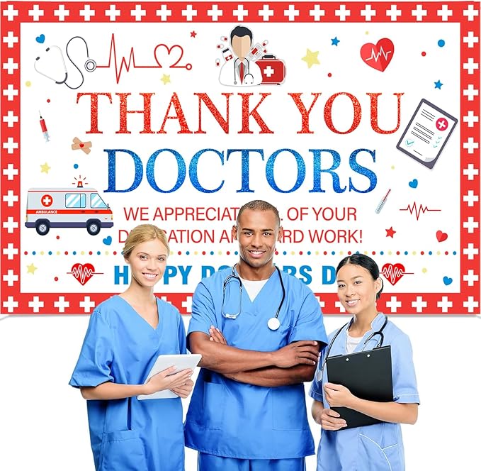 Thank You Doctors Banner Backdrop for National Doctors Day Decorations, Thank You Doctors Decorations, Doctors Day Banner Party Supplies