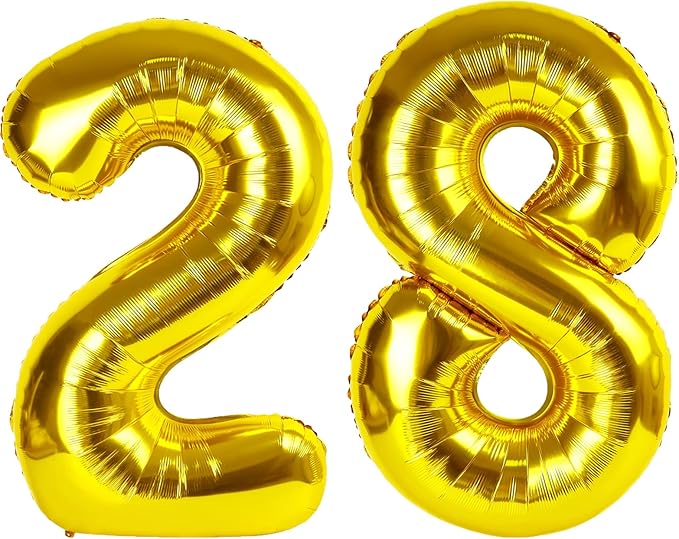 40 Inch Gold Balloon Number 28 Balloon,Jumbo Mylar Foil Helium Balloon for 28 Birthday Digital Balloons for Birthday Party,Wedding Anniversary Party Decorations