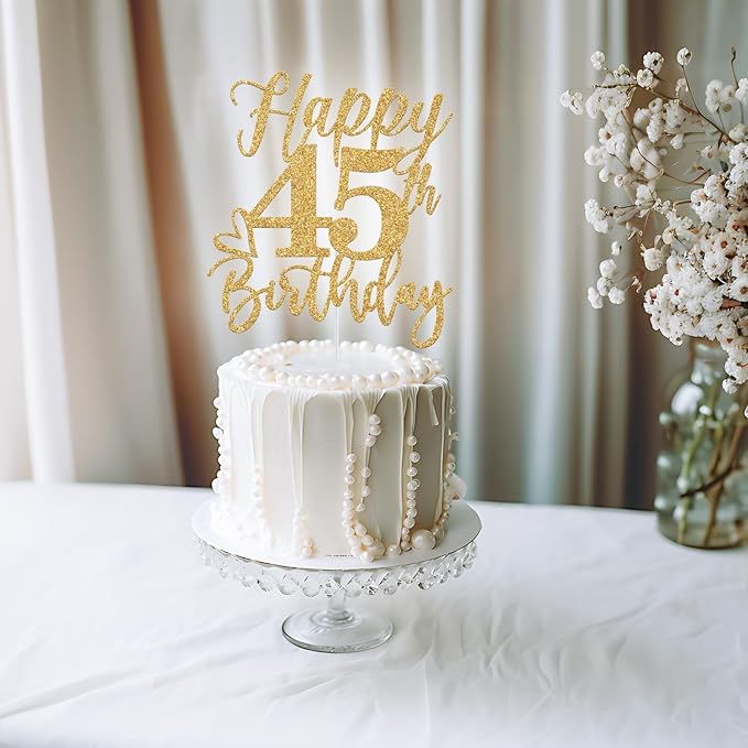 Happy 45th Birthday Cake Topper, 45th Birthday Decorations, Cheers to 45 Years, Hello 45, 45th Happy Birthday Party Supplies Gold Glitter