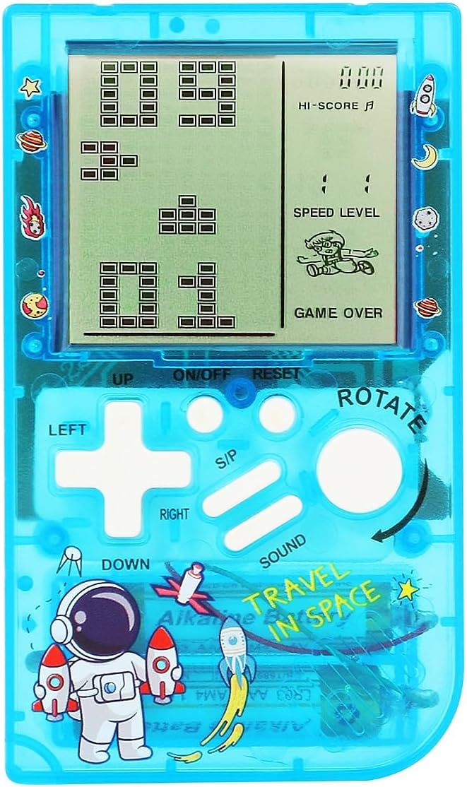 CZT Transparent Block Game Machine 23 Built-in Games Retro Children's Console Student Game Device Puzzle Handheld Console Electronic Brick Games Compact Portable Christmas Girl Gifts (Blue)