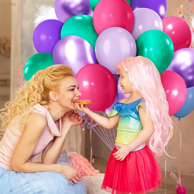 Mermaid Balloons, 50pcs 12inchs Pink Purple Teal Blue Mermaid Birthday Balloons for Girls Princess Birthday Ocean Themed Party Baby Shower Wedding Party Decorations