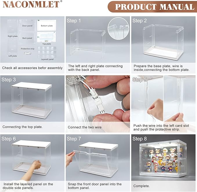 LED Acrylic Display Case for Collectibles, Cordless Power Stacking Showcase with 3-Tier Steps - Clear Dustproof Protector Box with Magnetic Door for Action Figures, Popmart, Funko pop