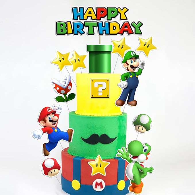 14Pcs Super Bros Cake Topper for Birthday Party Decoration, Super Brother Birthday Party Supplies- Fun Kid's Party Cupcake Decoration!