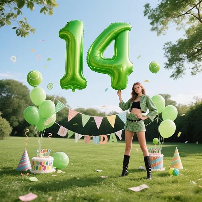 40 Inch Large Light Green 4 Balloon Numbers Big Foil Number Balloons Giant Helium Happy 14th 24th Birthday Party Decorations for Man and Women, Huge Mylar Anniversary Party Supplies