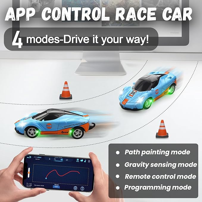 SASBSC 1/64 Mini Rc Car Toys for Boys Age 4-7 8-12, 2.4GHz Small App & Remote Control Cars with 3 Speed Modes for Kids Adults Rechargeable Desktop Toy Race Sports Car Gifts for Birthday (Blue)
