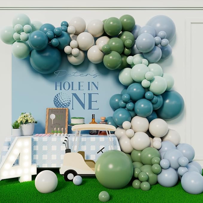 Golf Blue and Green Balloon Arch Kit for Hole In One Birthday Masters Golf Party Fore Par-Tee Baby Shower Party Decoration (Blue Green)