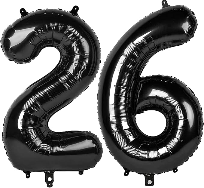 40 Inch Black Number 26 Digital Balloon,Jumbo Mylar Foil Helium Balloon for 26 Balloons for Birthday Party,Wedding Anniversary Party Decorations