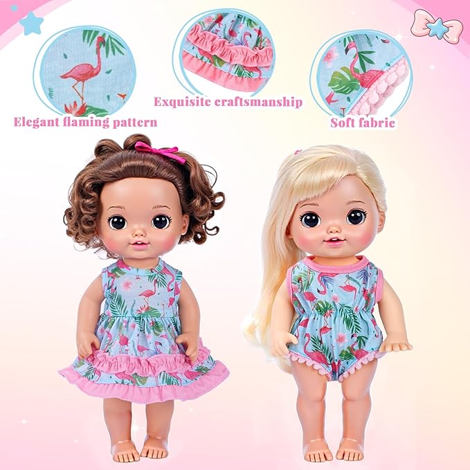 BABESIDE 10 Sets Alive Baby Doll Clothes & Accessories for 8/10/11 Inch Baby Dolls, Includes Cute Jumpsuit & Skirts, 3+ Year Old Girls Gifts, Pretend Play