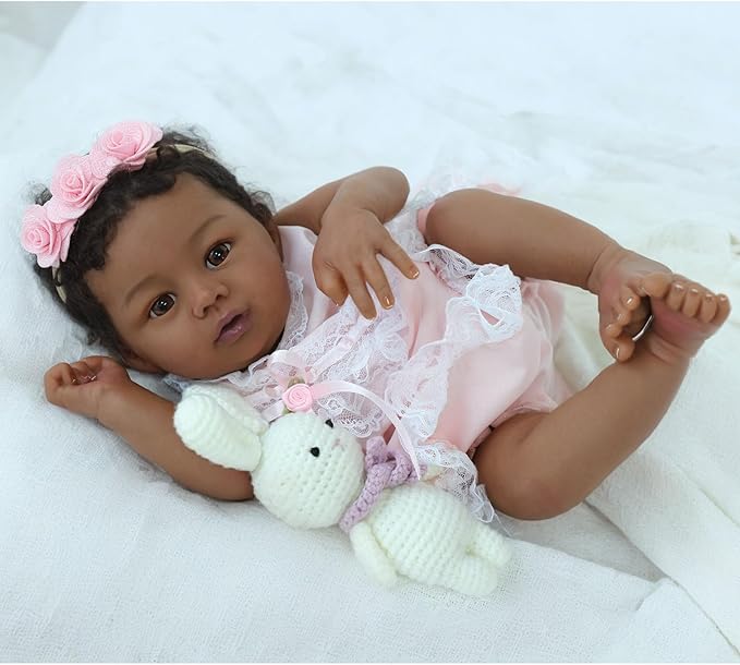 Reborn Baby Doll Black Girl – 18-Inch Realistic Lifelike African American Newborn Handmade Doll with Real Life Soft Weighted Body and Accessories – Gift for Kids Ages 3 and Up