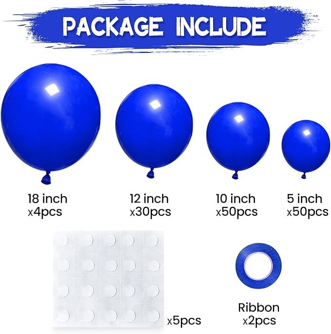 134Pcs Blue Balloons Different Sizes 5 10 12 18 Inch Blue Balloon Garland Arch Kit, Latex Balloons for Birthday Wedding Baby Shower Party Decorations.