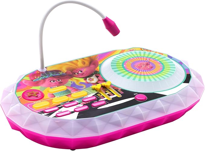 eKids Trolls Band Together DJ Party Mixer Turntable Toy with Built in Microphone for Kids, for Fans of Trolls Toys for Girls
