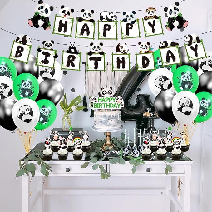 Panda Birthday Party Supplies Happy Birthday Banner Balloons Cake Decorations Panda-Themed Party Decorations