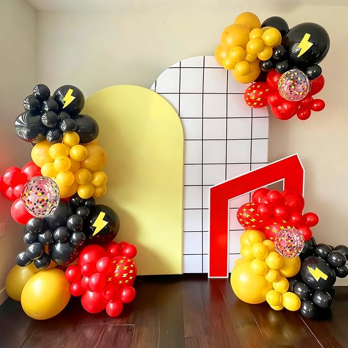 Red Yellow Black Balloons, 50PC 12 Inch Black Red Yellow Confetti Lightning Printed Balloons for Boys Birthday Baby Shower Graduation Party Decorations