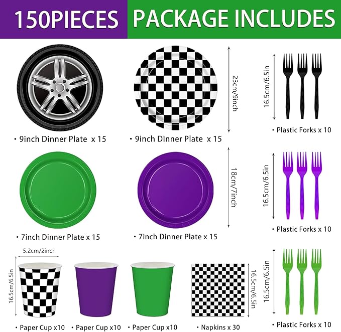 150pcs Monster Truck Paper Plates Napkins Monster Truck Birthday Party Decorations Paper Cups Disposable Tableware Set for Kids Party Supplies Serve 30 Guests