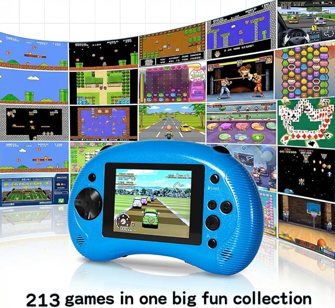 Handheld Game for Kids, 3.2" HD Screen with 213 Retro Video Games , Built-in Classic Game, Portable Travel Gaming Player with Rechargeable Battery, Electronic Toy Gift for Boys Girls Ages 4-12 (Blue)