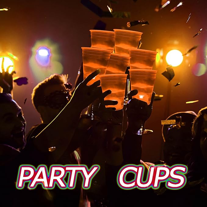 mishunyus 24 Pack Orange Cup, Glow Orange Cups Party Cups-16 oz Suitable for Both Night and Day Party Decoration Supplies,For Halloween Party, Weddings, Beach, Holidays