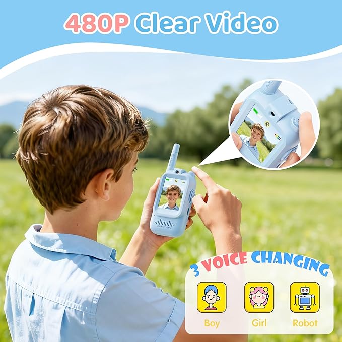 Video Walkie Talkies for Kids, 2 Pack Rechargeable Kids Video Walkie Talkies with Camera, Facetime Walkie Talkie for Indoor Outdoor Games, Camping, Hiking for Boys Girls Ages 3-12